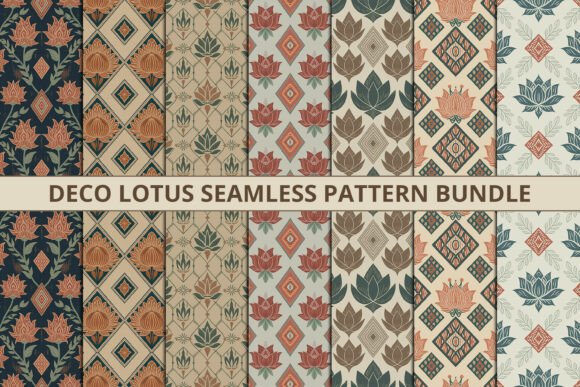 Art Deco Lotus Seamless Patterns Pack