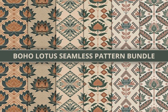 Boho Lotus Geometric Seamless Patterns