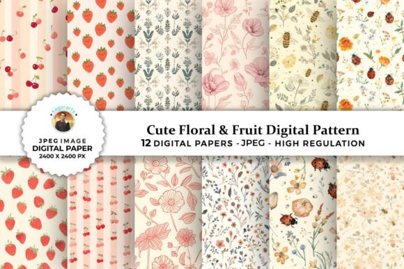 Cute Floral Fruit Digital Patterns