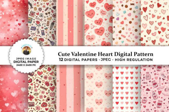 Cute Valentine Heart Digital Patterns