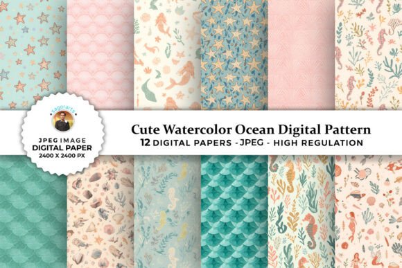 Cute Watercolor Ocean Digital Patterns