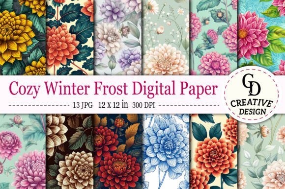 Dahlia Floral Patterns Digital Paper