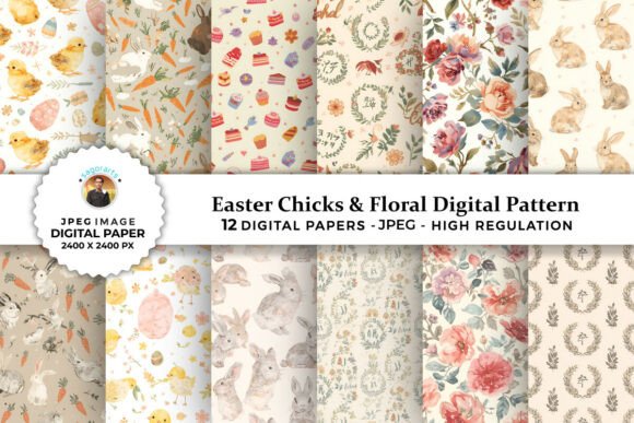 Easter Chicks Floral Digital Patterns