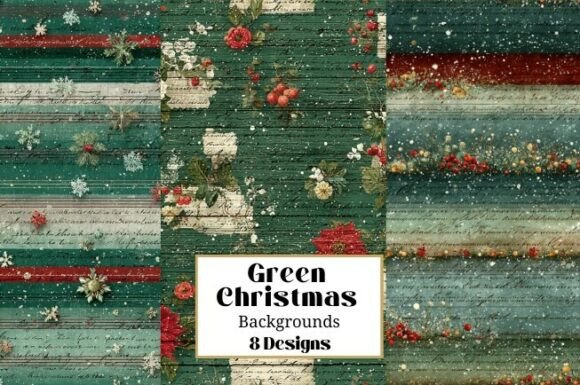 Elevating Digital Craftsmanship with 8 Green Christmas Seamless Patterns and Wrap Designs