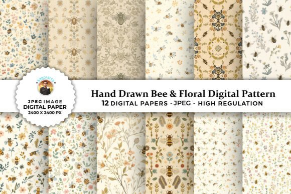 Evaluating Hand Drawn Bee Floral Digital Patterns for Creative Projects