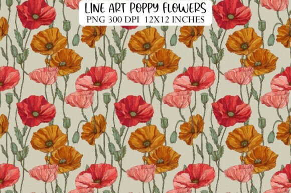 Line Art Poppy Flowers Patterns: Elevating Your Creative Projects with Digital Elegance