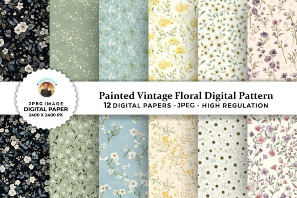 Painted Vintage Floral Digital Patterns