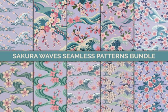 Sakura Waves Seamless Patterns Bundle