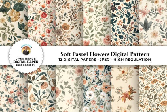 Soft Pastel Flowers Digital Patterns