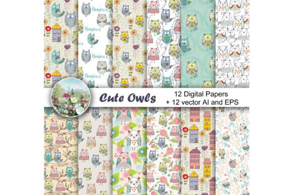 Vector Patterns with Owls: Elevating Creative Projects with Cute Digital Papers