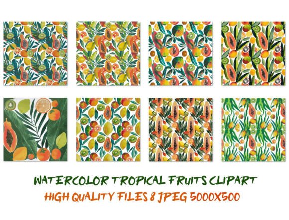Watercolor Tropical Fruits Patterns